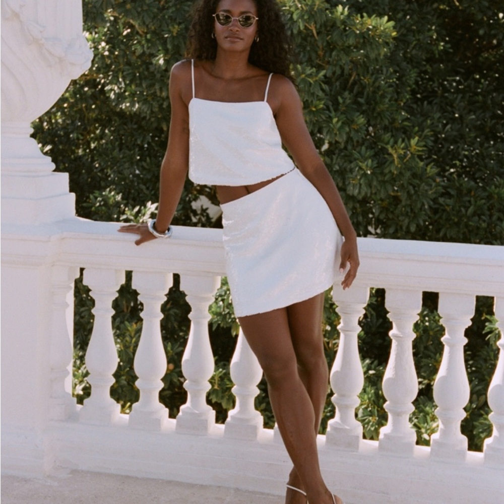 White Sequin Mini Skort